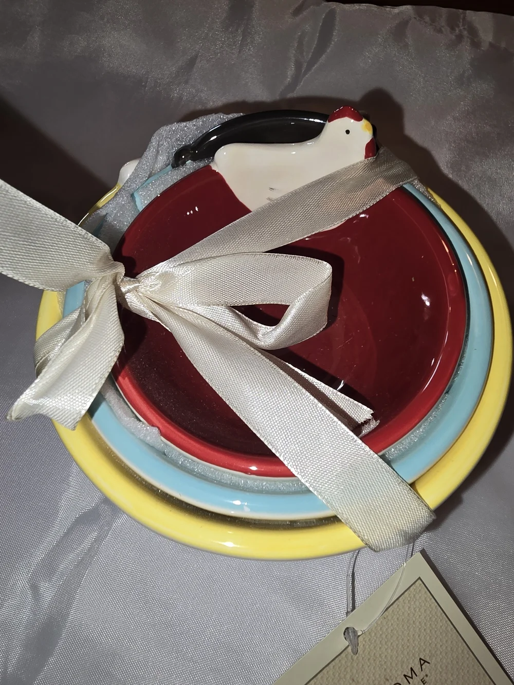 Sonoma Nested Ceramic Bowls in Red, Light Blue, Yellow
